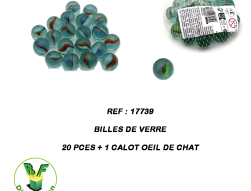 17739 - billes de verre 20 pces + 1 calot œil-de-chat