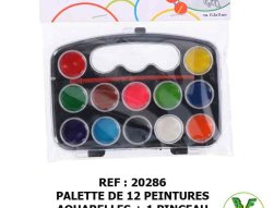 20286 - Palette de 12 peintures aquarelles + 1 pinceau