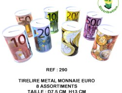 290 - Tirelire métal monnaie Euro 8 assortiments