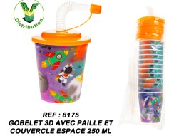 8175 - Gobelet 3D avec paille et couvercle espace 250 ml