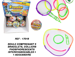 17018 - Boule 5 bracelets colliers phosphorescents interchangeables + 1 accessoire
