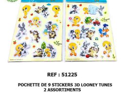 51225 - Pochette de 9 stickers 3D Looney Tunes
