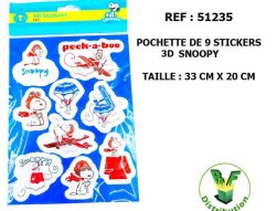 51235 - Pochette de 9 stickers 3D Snoopy
