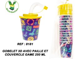 8181 - Gobelet 3D avec paille et couvercle Game 250 ml